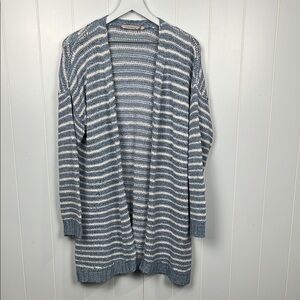 Soft Surroundings Womens Open Front Cardigan L Blue/White Stripes Long Sleeves